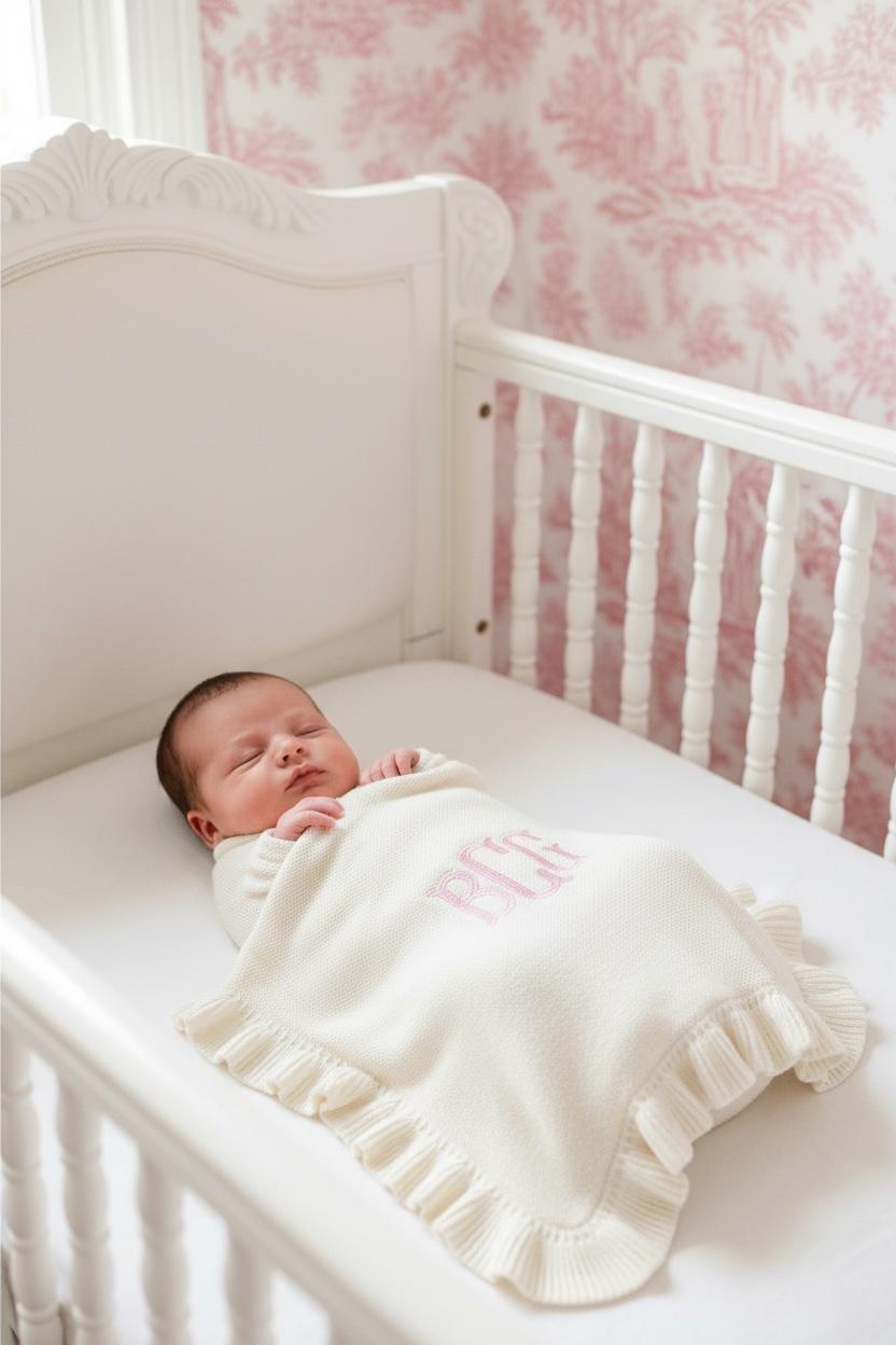 Embroider Baby Blanket Monogram Infant Gift Personalized Newborn Baby Shower Keepsake New Mom Gift Grandson Throw Blanket Name Announcement
