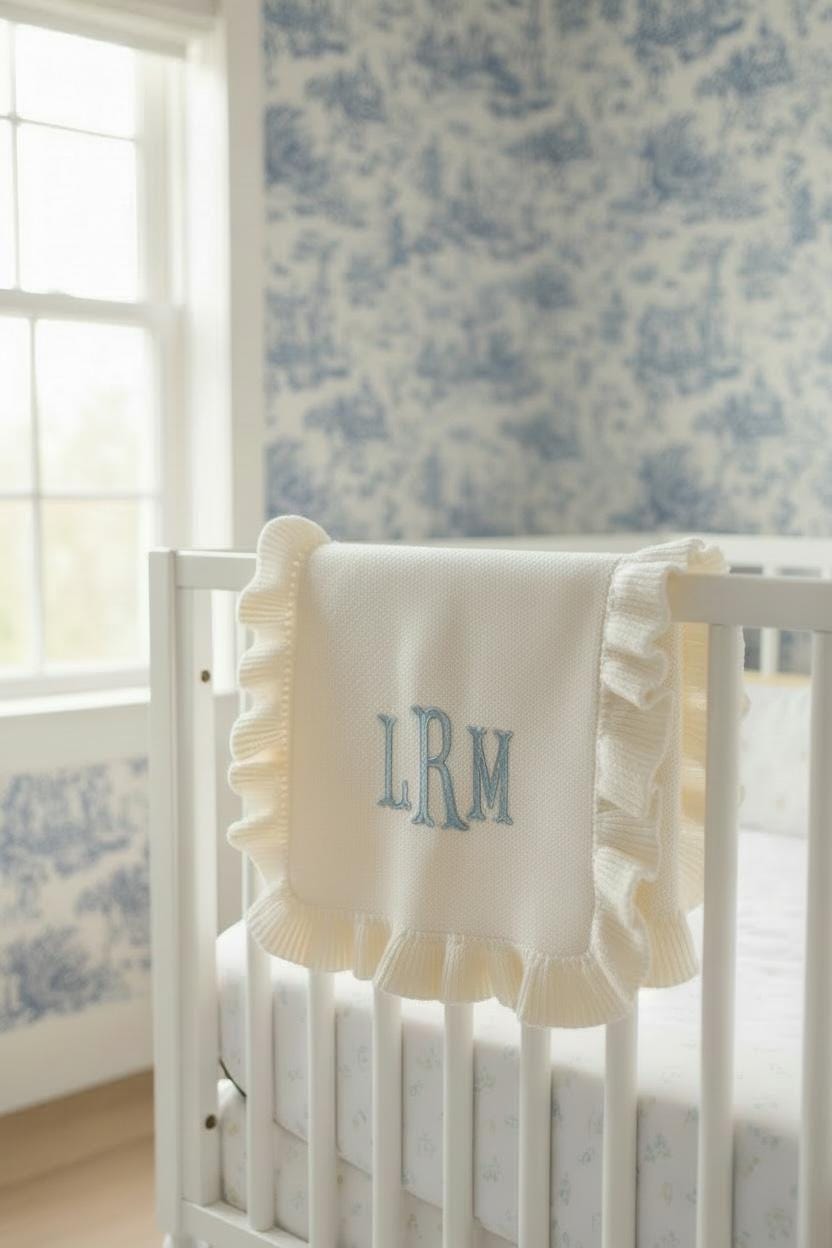Embroider Baby Blanket Monogram Infant Gift Personalized Newborn Baby Shower Keepsake New Mom Gift Grandson Throw Blanket Name Announcement