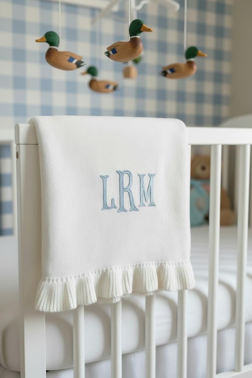 Embroider Baby Blanket Monogram Infant Gift Personalized Newborn Baby Shower Keepsake New Mom Gift Grandson Throw Blanket Name Announcement