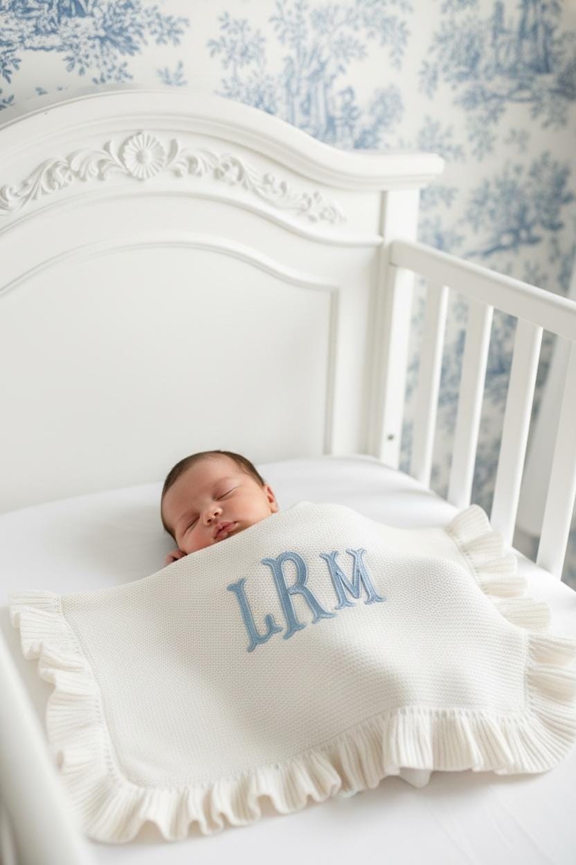 Embroider Baby Blanket Monogram Infant Gift Personalized Newborn Baby Shower Keepsake New Mom Gift Grandson Throw Blanket Name Announcement