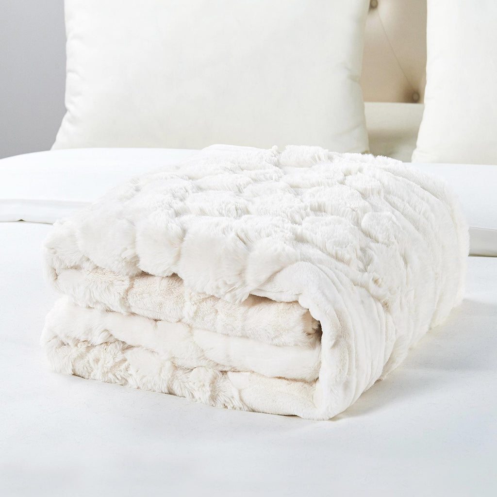 Handmade Geometric Patchwork Faux Fur Throw Blanket: Rustic Cozy Decor