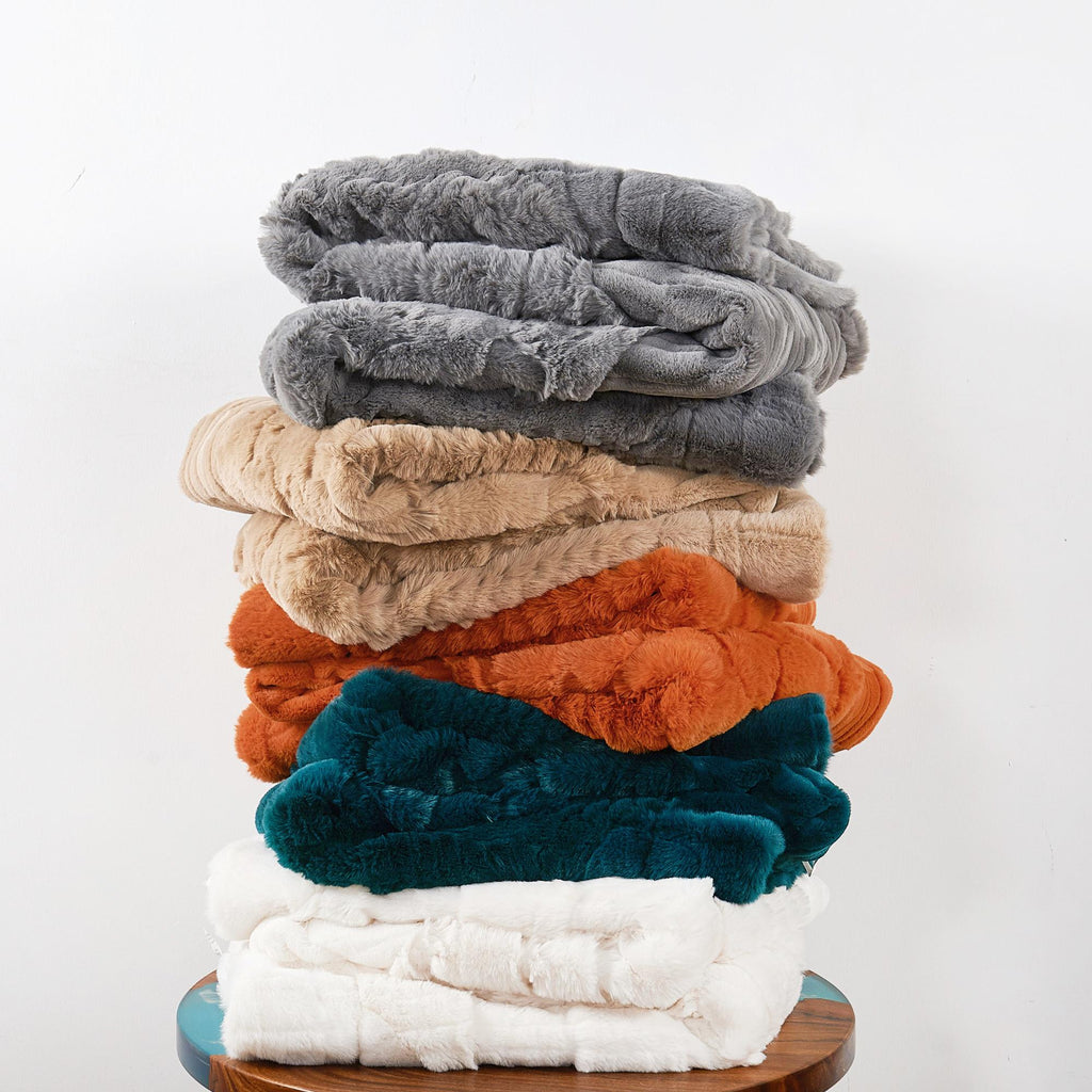 Handmade Geometric Patchwork Faux Fur Throw Blanket: Rustic Cozy Decor