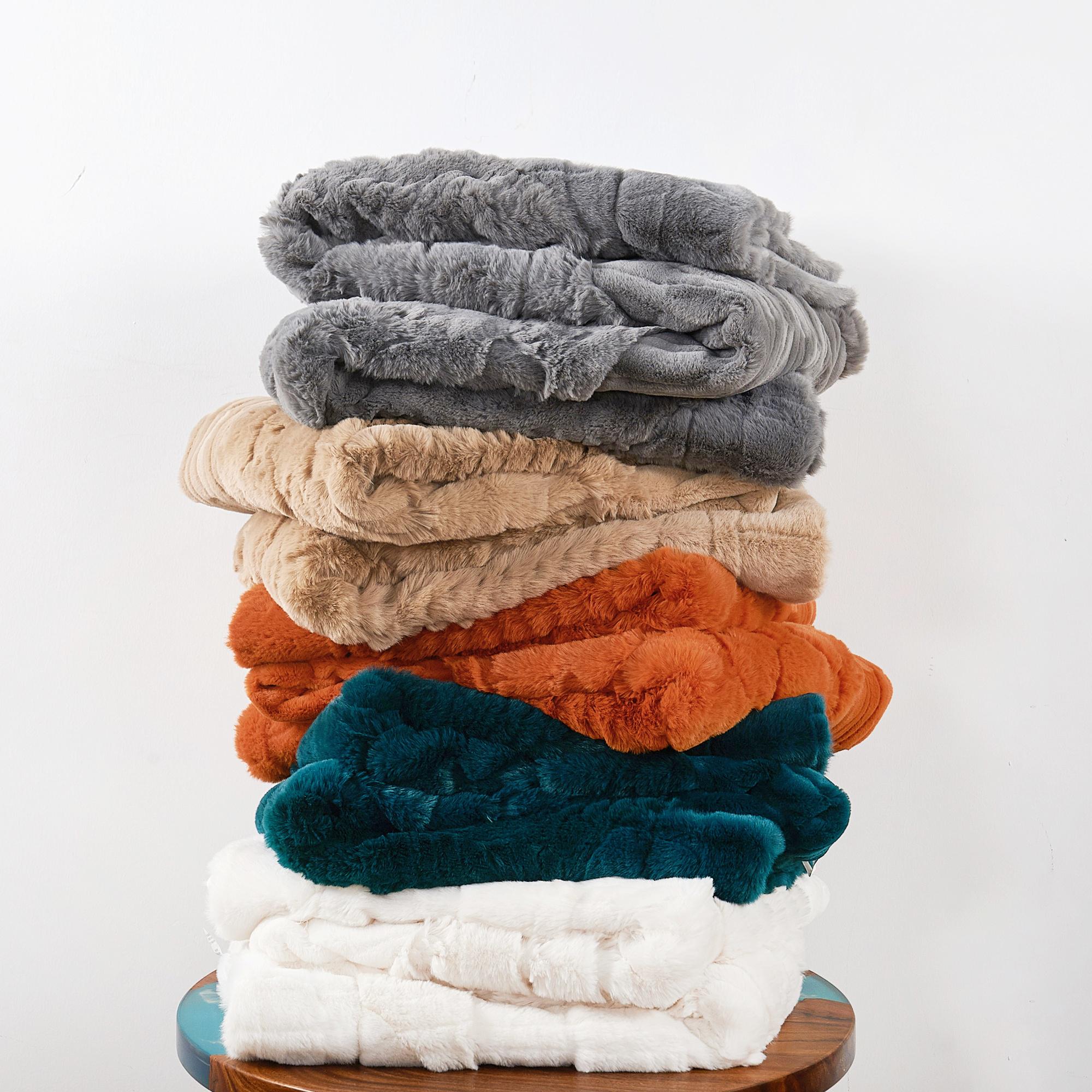 Handmade Geometric Patchwork Faux Fur Throw Blanket: Rustic Cozy Decor