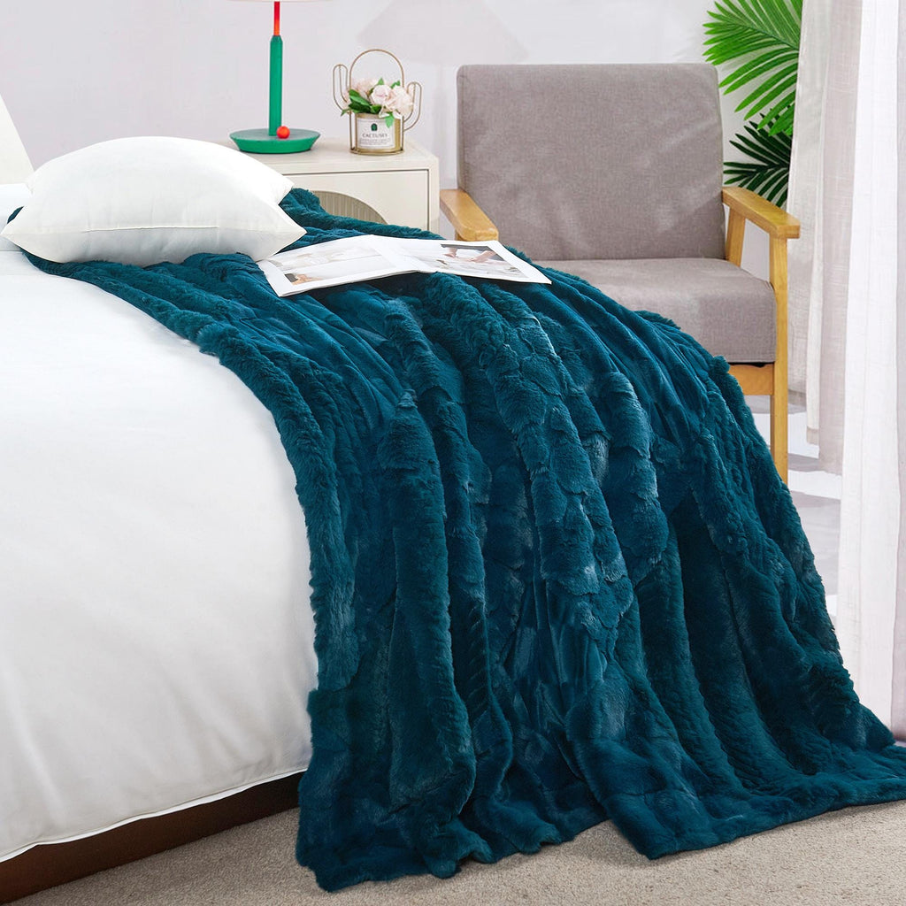 Handmade Geometric Patchwork Faux Fur Throw Blanket: Rustic Cozy Decor