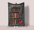 Bookshelf Throw Blanket, Vintage Floral Books, Cozy Reading Nook Decor